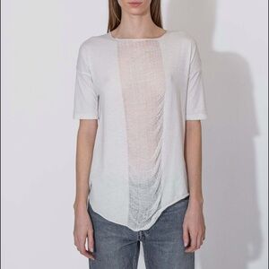 Raquel Allegra White Short Sleeve Tee with Sheer Panel
